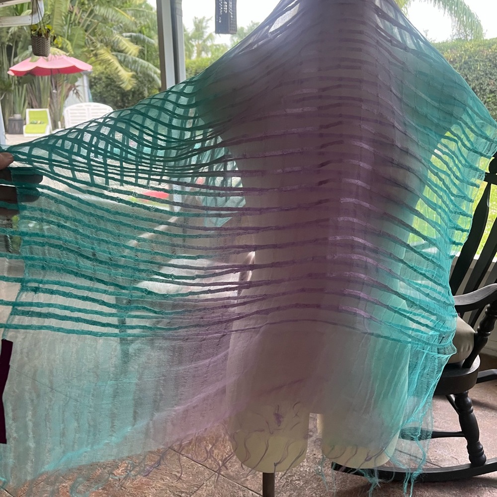 Silk Teal and Purple Sheer Scarf - Picture 12 of 14